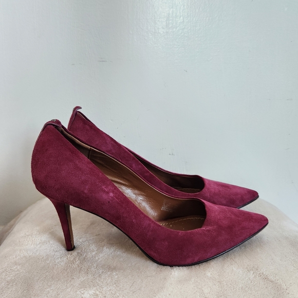 Coach Velvet Maroon Heels Pumps Point Closed Toe Stiletto 3.5" Heel Sz 8 DEFECTS - Picture 8 of 16